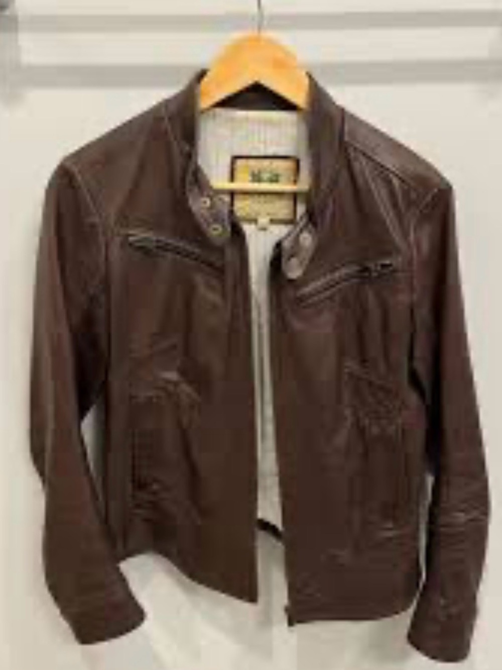 La Martina Argentina Womenโs vintage Brown Leather Moto Jacket retail $800